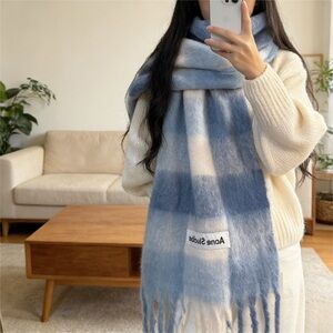 Acne Blue and White Checkered Scarf